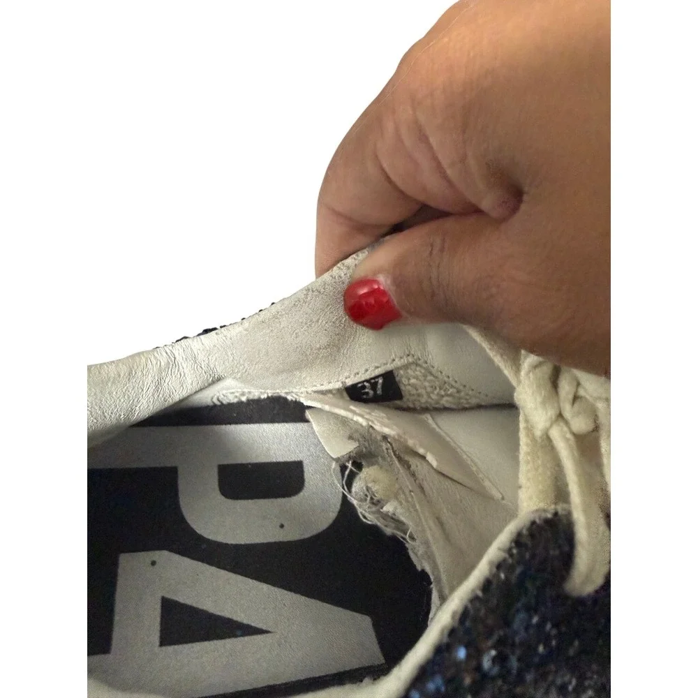 P448 John Navy Blue Glitter Low‎ Top Sneakers Womens Size 37 Made In Italy
